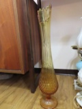 amber glass hobnail swung vase. 21 in tall.
