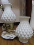 milk glass floral painted electrified oil lamp with extra shade