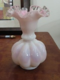 pink and white frosted fluted vase (Fenton)