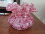 pink and white fluted edge glass vase