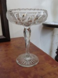 cut glass floral etched glass compote