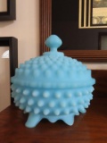 Fenton blue frosted hobnail candy dish