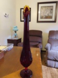 Ruby thumbprint vase with yellow fluted edge top bud swung vase