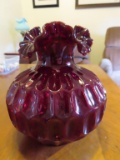 Ruby thumbprint fluted edge vase