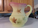Fenton yellow and pink leaf motif pitcher