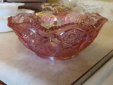 pink Carnival glass bowl