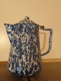 blue and white swirl granite ware pitcher