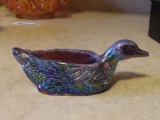 Westmoreland purple Carnival Glass duck