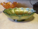 green Carnival Glass dish