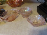 Fenton Carnival Glass floral dish. Cambridge style pink double handled dish. other pink floral