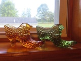 amber and green glass hobnail shoes