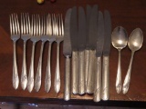Tudor...Plate Oneida Community flatware. 6 forks and knives, 2 spoons.
