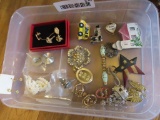 variety of pins, tie clip, earrings, etc