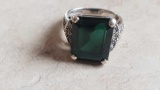 925 band ring with large rectangle dark green gemstone