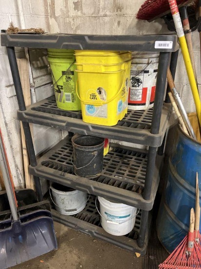 plastic adjustable shelving with various buckets