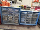 lot of two blue hardware cabinets with hardware