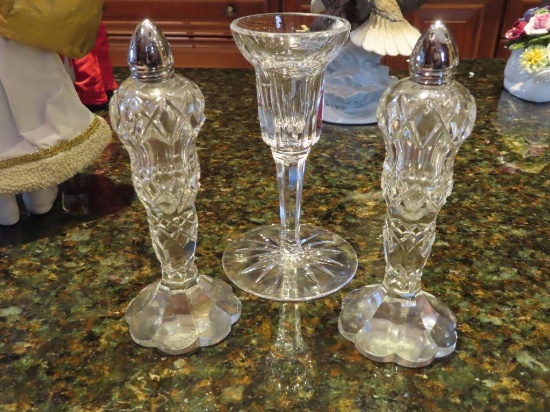 Waterford candle holder and salt and pepper shakers