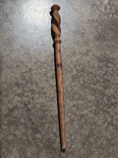 34 inch wooden cane with turned handle