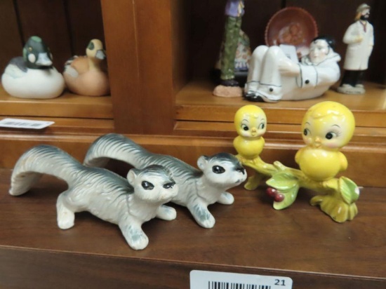 Bird and squirrel figurines, all made in Japan