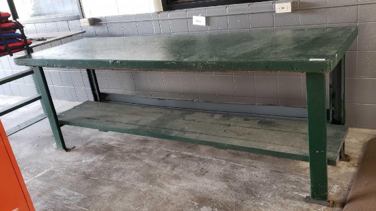 Steel work table, approximately 8 ft long