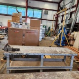 8 ft steel work table with heavy duty Colombian vise