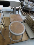 Lot of two industrial stools and one industrial stool, no back