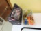 Decorative sewing box. Sewing supplies, including needles. Markers. etc.