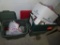 Three totes of Christmas ribbon and decorations