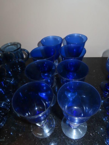 Blue glass stemware