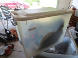 Plastic tote with beach umbrella holders