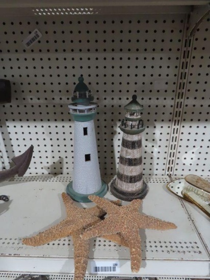 Starfish and wooden lighthouses