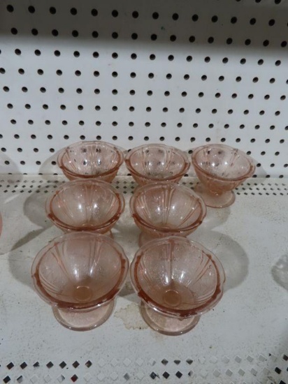 Pink depression glass sherbets