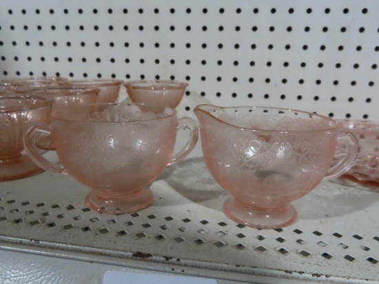 Pink depression glass creamer and sugar