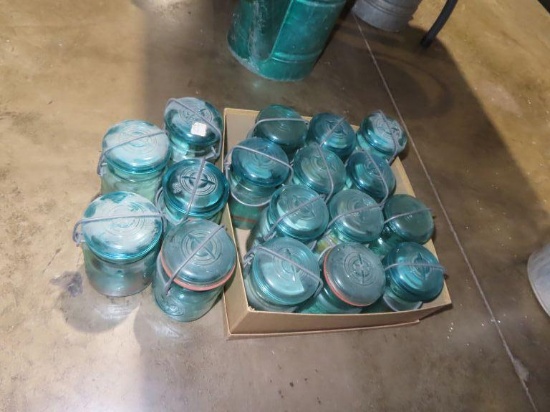 Lot of blue antique mason jars