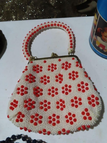 Red and white beaded purse