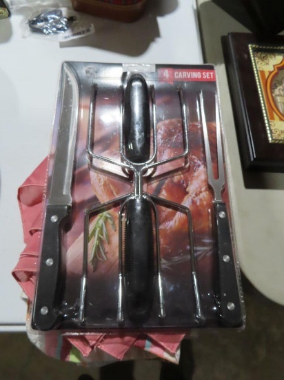 Four piece carving set and tablecloths
