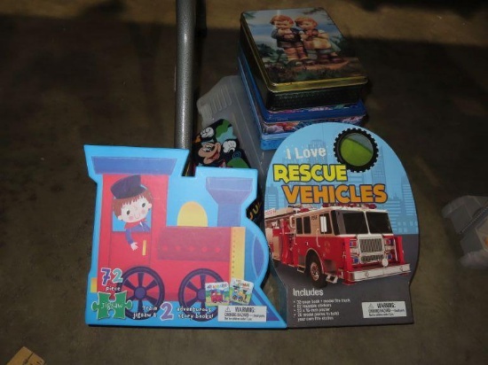 Lot of children's items and tins