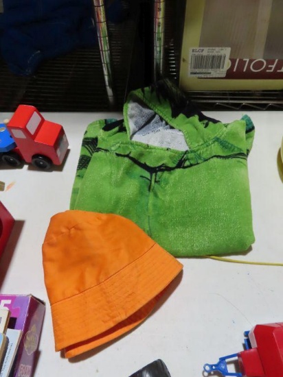 Hulk towel and orange hat