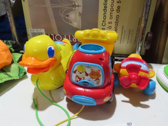 V-Tech pull toy truck, pull toy duck and airplane