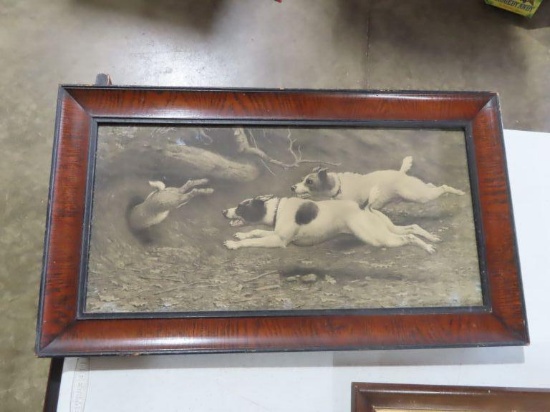 Antique dogs chasing rabbit scene print by Harrington Bird