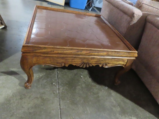 Fruitwood coffee table with tile like top