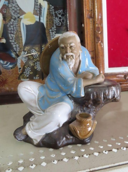 Oriental figurine, Clay, made in Wanjian, China.