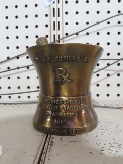 Pharmacy Museum brass mortar and pestle