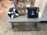 WOOD BENCH AND PILLOWS
