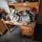 Mahogany cabinet, filing cabinets, oak desk, and maple hutch