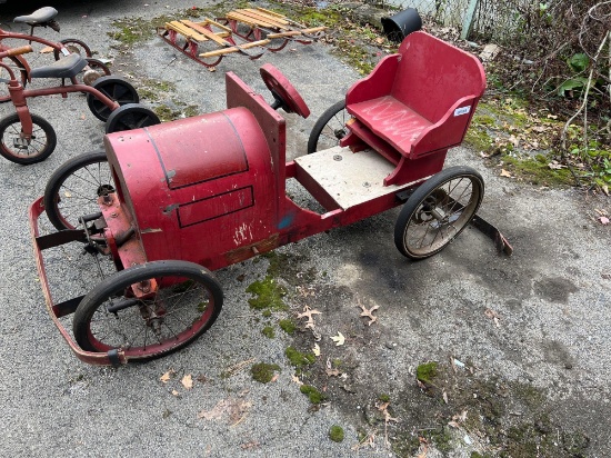 Homemade wooden and metal pedal car