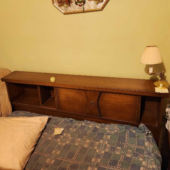 Vintage bedroom suite including full size bed, dresser with mirror, chest of drawers, and two