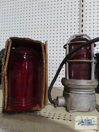 Appleton vintage industrial lamp with red shade and extra glass shade