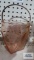 etched pink depression glass basket with metal handle