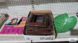 Assorted records, picture frames, etc